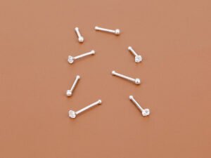 Par de piercing plateados circonia 8mm Plata de Ley 925