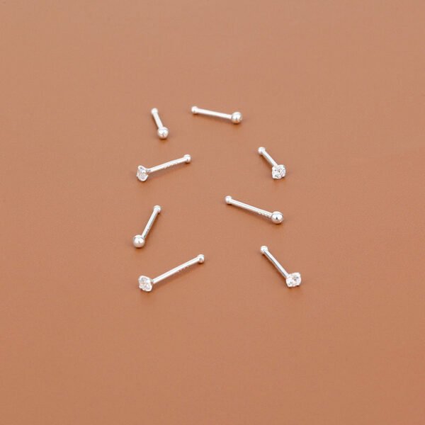 Par de piercing plateados circonia 8mm Plata de Ley 925