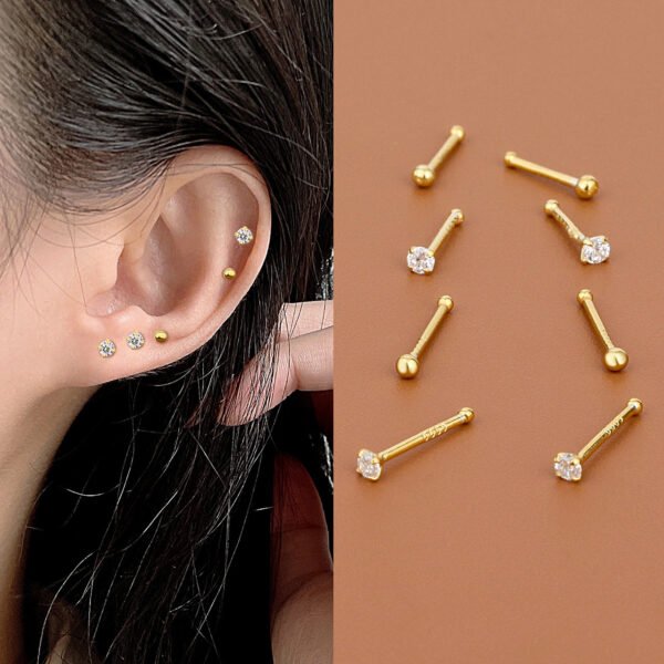Par de piercing dorados circonia 6mm Plata de Ley 925
