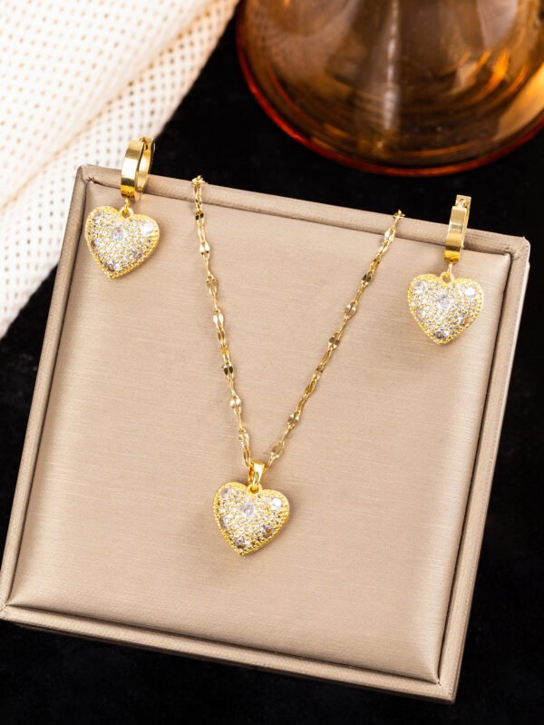 Set corazon con circonias cadena tejido crispeta acero inoxidable