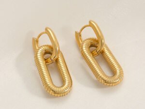 Argollas ovalo colgante Acero inoxidable chapado en oro 18k