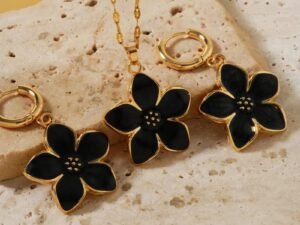 Set flor negra Chapa en oro de 18k