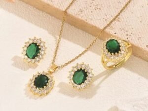 Set verde esmeralda con circonias acero inoxidable
