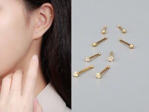 1 par piercing forma corazon dorado