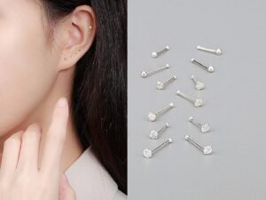 1 par piercing forma corazon plateado