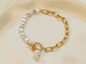 Pulsera concha nacar colgante y eslabones