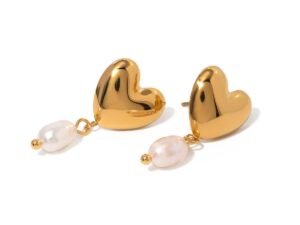 Aretes corazon perla acero inoxidable chapado en oro de 18k