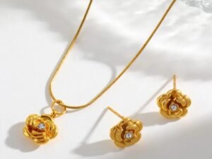 Set rosa circonia Acero inoxidable chapado en oro de 18k