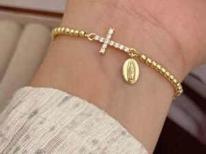 Pulsera cruz virgen Chapado en oro de 18k