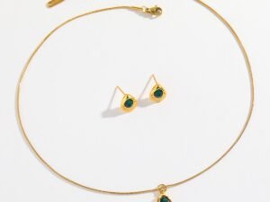 Set verde medio circulo Acero inoxidable chapado en oro de 18k