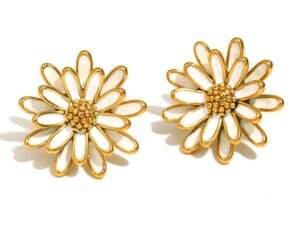 Aretes crisantemo Acero inoxidable chapado en oro de 18k
