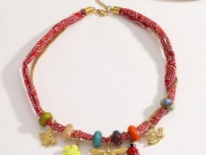 Collar bandana libelula acero inoxidable chapado en oro de 18k