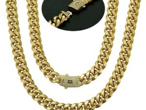 Cadena Cubana dupe Monaco Caballero chapado en oro de 18k