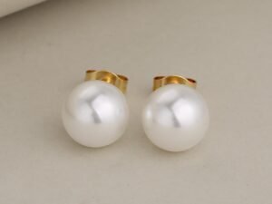 Aretes perla 10mm Acero inoxidable chapado en oro de 18k