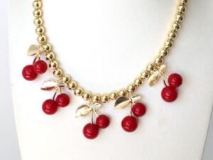 Collar cerezas cuentas doradas chapados en oro de 18k