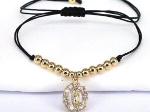 Pulsera virgen hilo negro chapado en oro de 18k