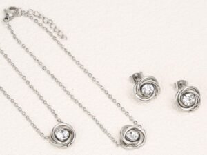 Set plateado entrelazado zirconia chapado en oro de 18k