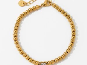 Pulsera borlas doradas corazón cristal acero inoxidable chapado en oro de 18k