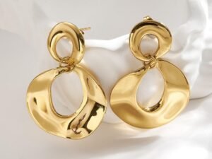 Aretes doble redondos 4cm acero inoxidable chapado en oro de 18k