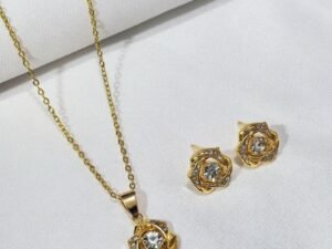 Set dorado rosa con circonias acero inoxidable