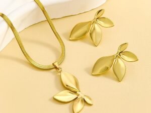 Set cadena snake media flor acero inoxidable chapado en oro de 18k