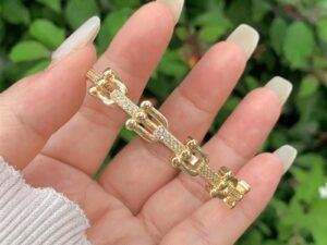 Aro hebillas lisas y barras pavé  Chapado en oro de 18k