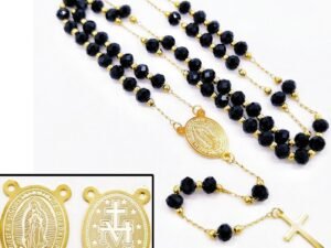 Rosario piedras negras acero inoxidable chapado en oro de 18k