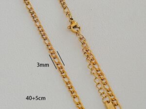 Cadena figaro de acero inoxidable chapado en oro de 18k