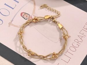 Pulsera entrelazada dorada acero inoxidable chapada en oro de 18k