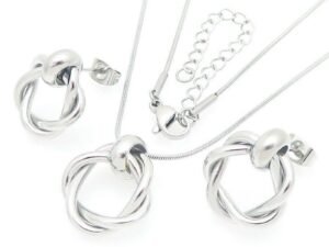 Set plateado circulos entorchados acero titanio
