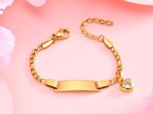 Pulsera infantil placa dije corazon acero inoxidable