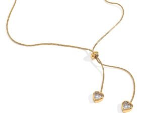 Collar ajustable doble corazon circonia