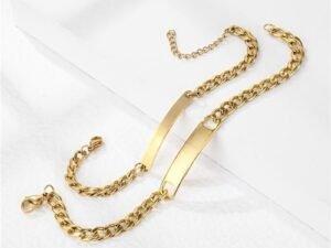 Duo pulsera placa lisa para el y ella acero inoxidable