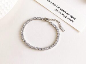 Pulsera ajustable estilo tenis plateada acero inoxidable