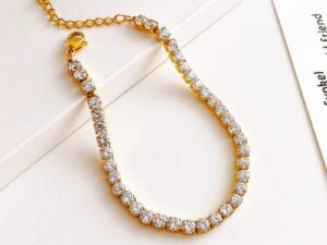 Pulsera estilo tenis 4mm acero inoxidable chapada en oro de 18k