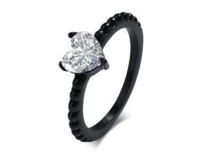 Anillo negro corazon acero inoxidable