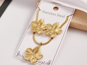 Set flor de cerezo cadena snake acero inoxidable chapado en oro de 18k