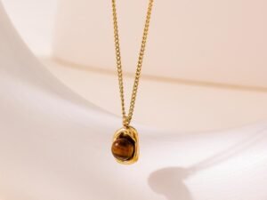 Collar piedra cafe acero inoxidable