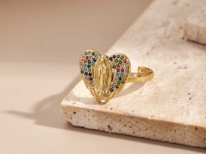 Anillo corazon virgen chapado en oro de 18k