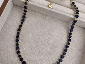 Gargantilla zirconitas azules chapada en oro de 18k