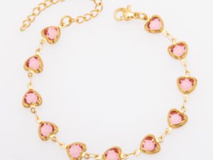 Pulsera corazones rosados chapada en oro de 18k