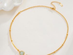 Omega piedras verdes pistacho acero inoxidable chapado en oro de 18k