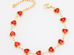 Pulsera corazones rojos chapado en oro de 18k