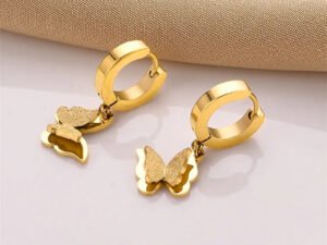 Argollas doble mariposa acero inoxidable chapados en oro de 18k