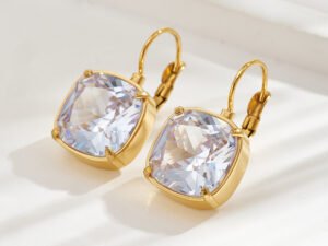 Aretes cuadrados Zirconia grande acero inoxidable