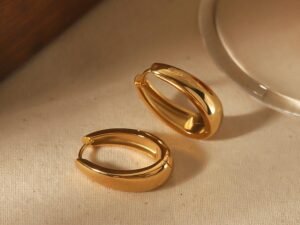 Argollas largas 23mm acero inoxidable chapado en oro de 18k