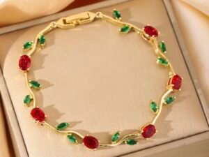 Pulsera tulipanes rojos chapado en oro de 18k