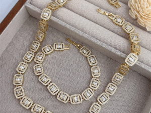 Set rectángulos circonitas chapado en oro de 18k