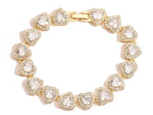 Pulsera circonita corazones chapado en oro de 18k