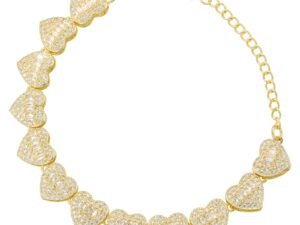 Pulsera corazones circonitas incrustadas chapado en oro de 18k